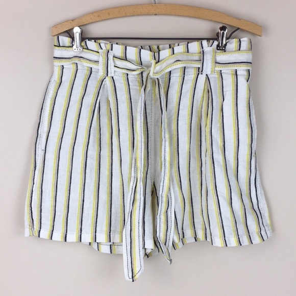 Max Studio Stripe Linen Paper Bag Hi Waist Shorts - Picture 4 of 12